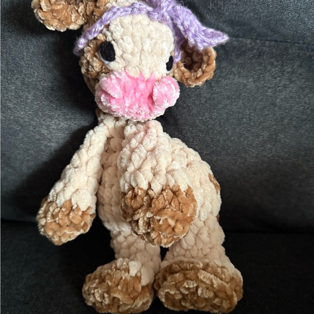 Pink and Brown Plush Stuffed Animal with Fluffy Body and Playful Ears